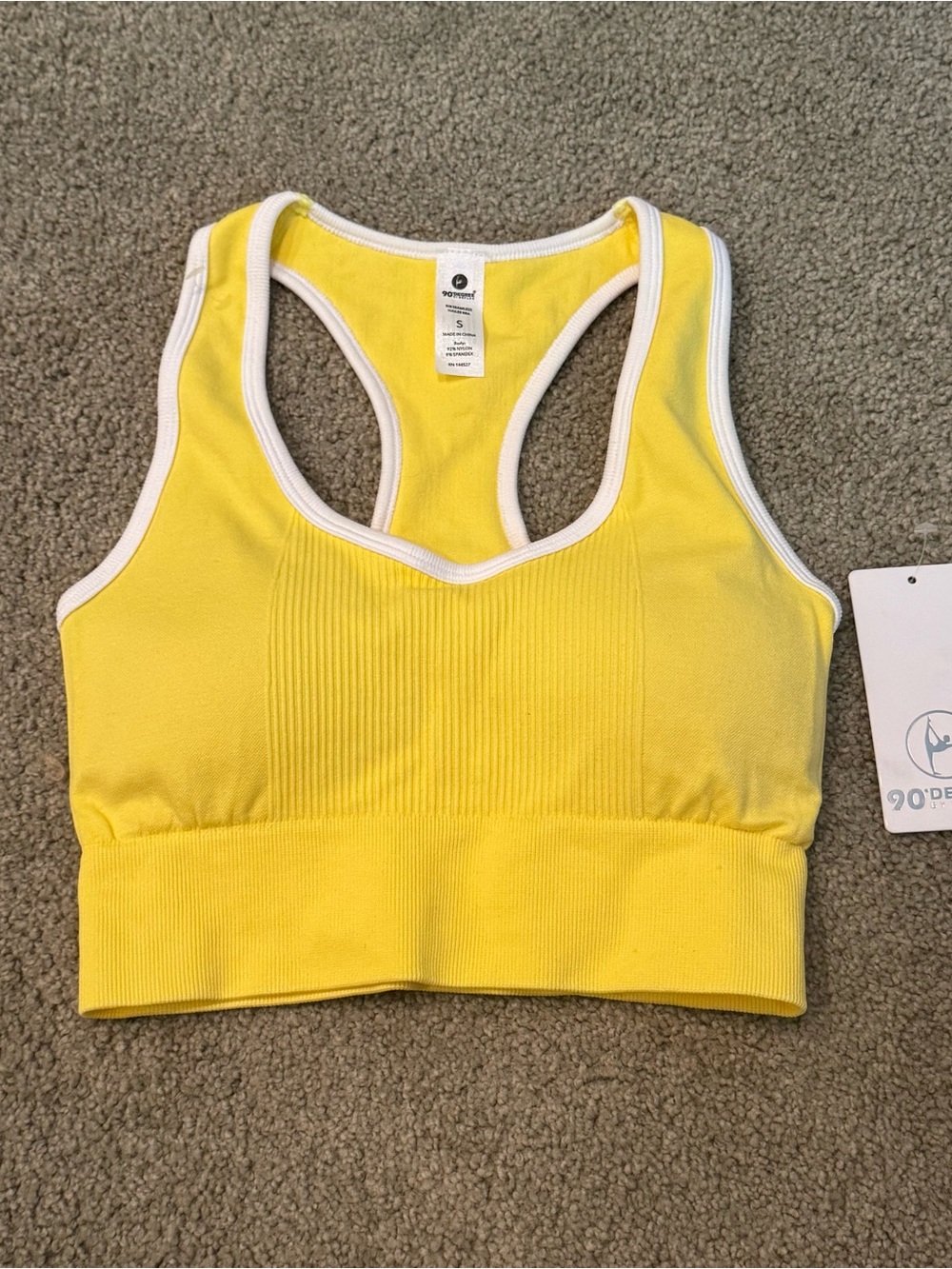 NWT 90degree by reflex Lemon Drop Rib Seamless Hailee Bra Sz Small $58 Retail
